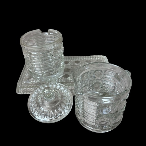 FEDERAL GLASS WINDSOR pressed glass cream and sugar on tray - Picture 6 of 8